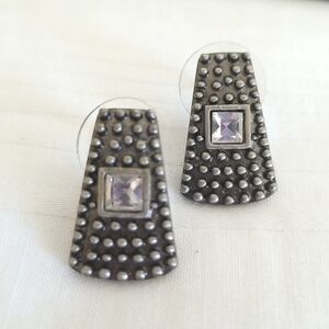 Silver Studded Rhinestone Earrings